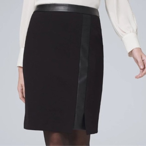 White House Black Market Dresses & Skirts - White House Black Market Black Ponte Faux leather Pencil Skirt size 4